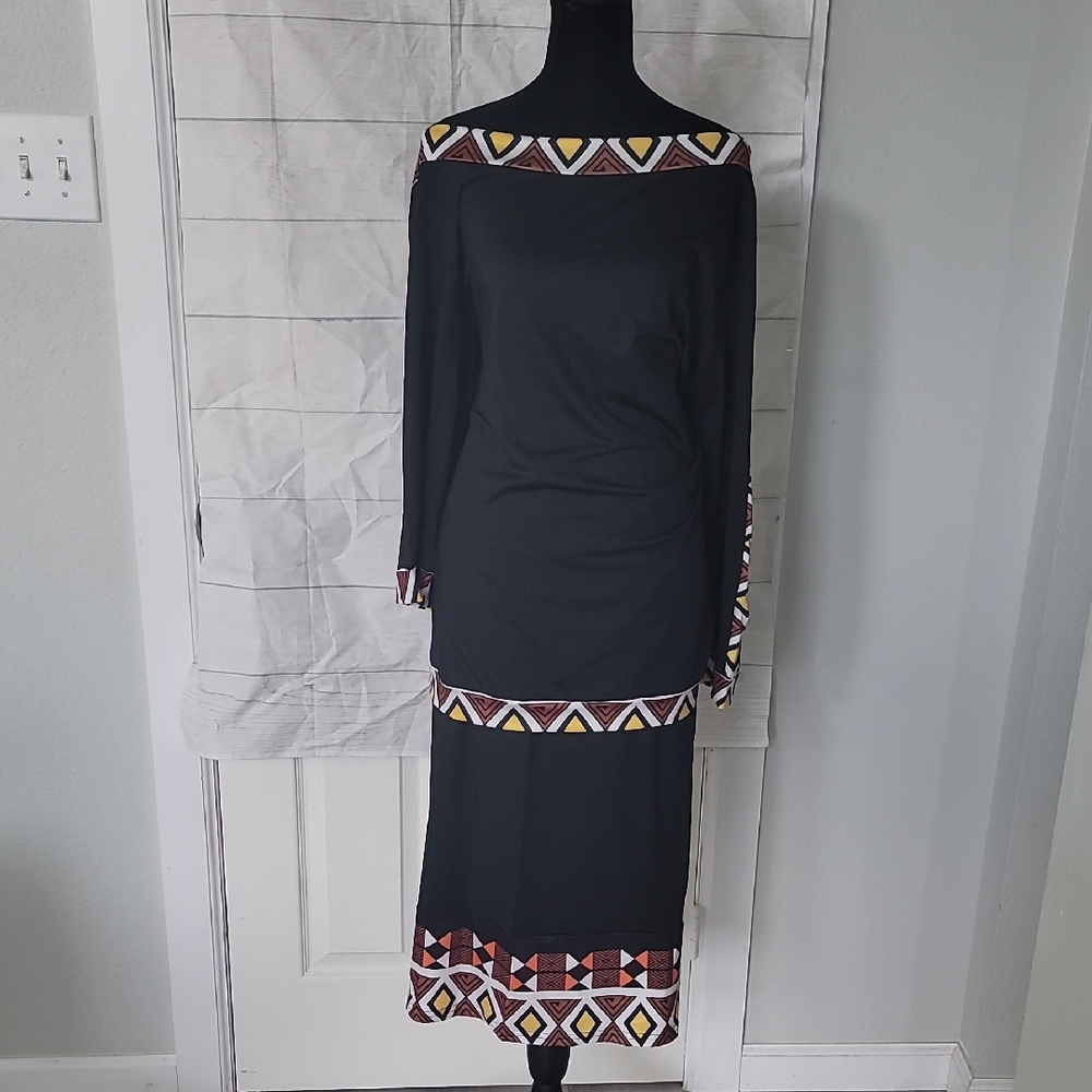 Black Geometric Band Maxi Skirt Set - Unbranded